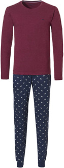 Lange heren winter pyjama set katoen / blauw Rood - XL