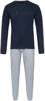Lange heren winter pyjama set katoen Blauw - XL