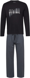 Lange heren winter pyjama set katoen brand original /grijs Zwart - XXL