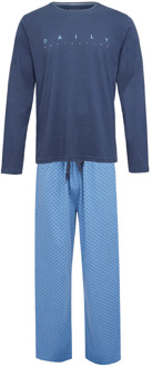 Lange heren winter pyjama set katoen daily motivation donker Blauw - XL