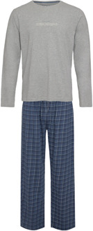 Lange heren winter pyjama set katoen geruit Grijs - M