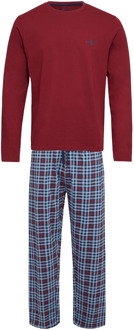 Lange heren winter pyjama set katoen geruit Rood - XL