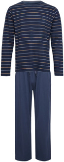 Lange heren winter pyjama set katoen gestreept donker Blauw - XL