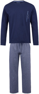 Lange heren winter pyjama set katoen patroon op de broek Blauw - XL