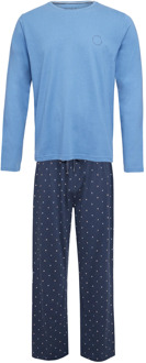 Lange heren winter pyjama set katoen print op de broek Blauw - XL
