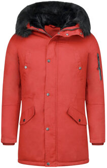 Lange Heren Winterjas – Met Bontkraag – Rood Heren Parka M