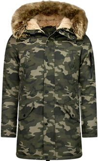 Lange Heren Winterjas – Met Faux Bontkraag – Camouflage Heren Winterjas Heren Jas Maat L