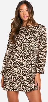 Lange Jurk Met Luipaardprint, Kraagdetail En Volumineuze Mouwen, Multi - 34