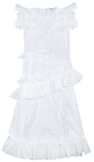 Lange kanten jurk met asymmetrische ruches Msgm , White , Dames - S