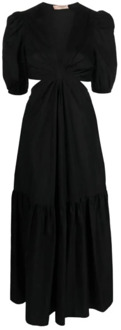 Lange katoenen popeline jurk met ajour Twinset , Black , Dames - L,M