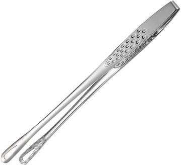 Lange Keuken Tang Hittebestendige Bbq Salades Grillen Clip Brood Vlees Klem Tool Zilver