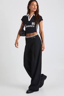 Lange Laaggesneden Broek Met Ceintuur En Extreem Wijde Pijpen, Black - 46