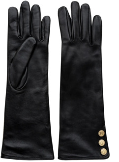 Lange Leren Handschoenen - Gouden B-Knoop Detail Busnel , Black , Dames - L,M,S