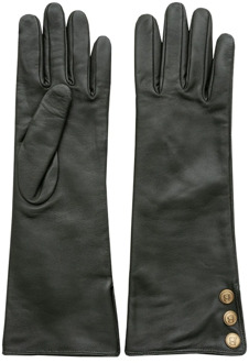 Lange Leren Handschoenen - Gouden B-Knoop Detail Busnel , Green , Dames - S