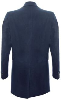 Lange marineblauwe wollen slim-fit overjas voor heren Navy