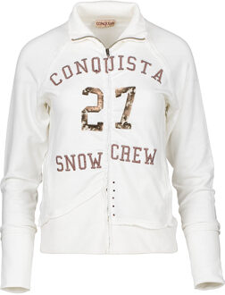 Lange Mouw Ecru Vest met Print- en Borduurdetails - S