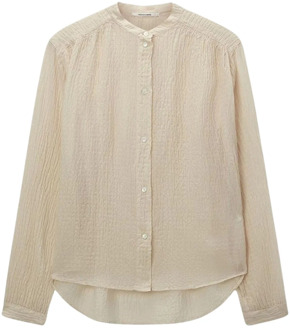 Lange mouw katoen zijde blouse Pomandère , Beige , Dames - S,Xs,2Xs
