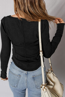 Lange Mouw Knopmanchetten Top Zwart