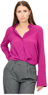 Lange mouwen blouse in pioenroze zijde mix Federica Tosi , Purple , Dames - M,Xs