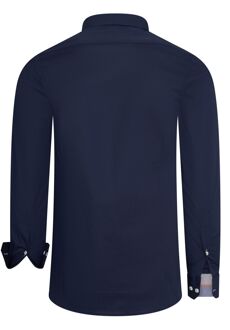 Lange mouwen stretch zakelijk en vrijetijdsoverhemd Marineblauw - 2XL