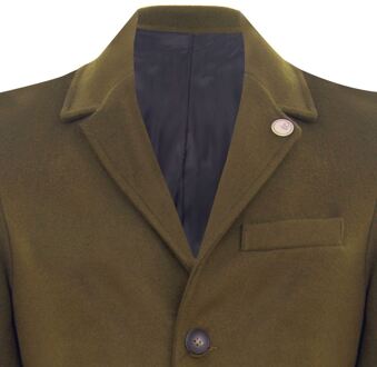 Lange olijfwollen slim-fit overjas voor heren