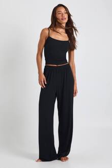 Lange Pointelle Cami En Pajamaset Met Wijde Pijpen, Black - 34