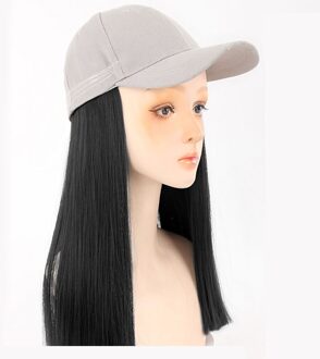 Lange Rechte Synthetische Baseball Cap Haar Pruik Natuurlijke Zwarte Pruiken Natuurlijk Sluit Synthetische Hoed Pruik Verstelbare wit