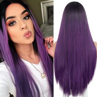 Lange Rechte Synthetische Pruik Voor Wit/Zwart Vrouwen Natuur Midden Deel Pruiken Gemengde Blauw Bruin En Blonde Lange Pruiken #35