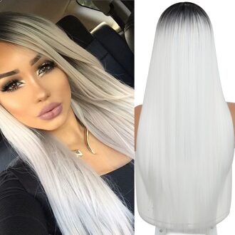 Lange Rechte Synthetische Pruik Voor Wit/Zwart Vrouwen Natuur Midden Deel Pruiken Gemengde Blauw Bruin En Blonde Lange Pruiken 4/27HL