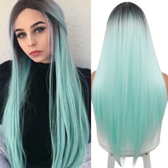 Lange Rechte Synthetische Pruik Voor Wit/Zwart Vrouwen Natuur Midden Deel Pruiken Gemengde Blauw Bruin En Blonde Lange Pruiken P1B/613