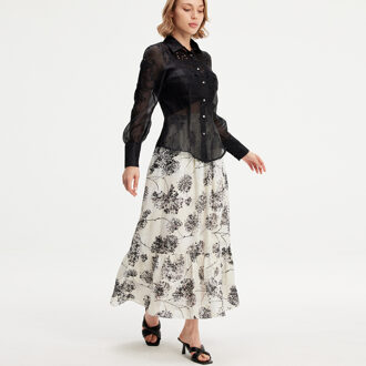 Lange rok met lineaire print en ruches - maat Wit