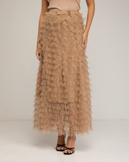 Lange rok met tule ruffles Beige - S