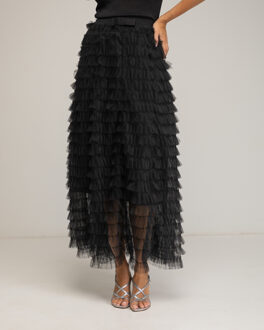 Lange rok met tule ruffles Zwart - S