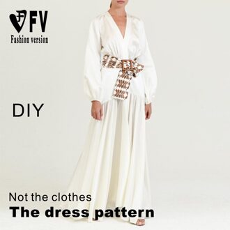 Lange Rok Patroon Dames V-hals Jurk Patroon Kledingstuk Naaien Tekening BLQ-564 patroon Size XS