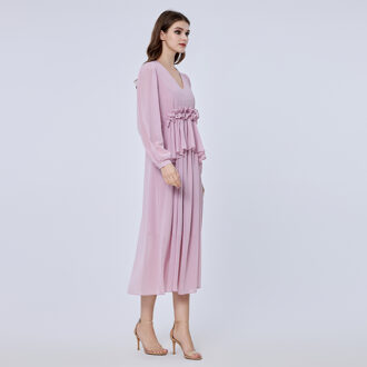 Lange ruche chiffon jurk Roze - XS