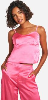 Lange Satijnen Cami Met Steekdetail En Open Rug, Pink - 46