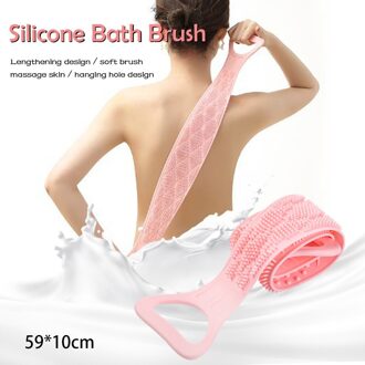 Lange Siliconen Gel Scrub Bad Borstel Strip Massage Terug Wrijft Baden Tape Douche Borstels Silicone Back Scrubbers Baden Borstel roze (59X10cm)