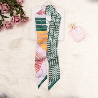 Lange Skinny Zijden Sjaal Kraag Tie Vrouwen Foulard Zak Lint Sjaals Bloemenprint Elegante Haarband Hoofddoek Customisatio groen