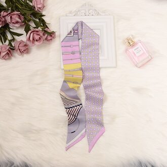 Lange Skinny Zijden Sjaal Kraag Tie Vrouwen Foulard Zak Lint Sjaals Bloemenprint Elegante Haarband Hoofddoek Customisatio Roze