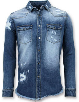 Lange Spijkeroverhemd - Denim Blouse Heren - Blauw - Maat: XS