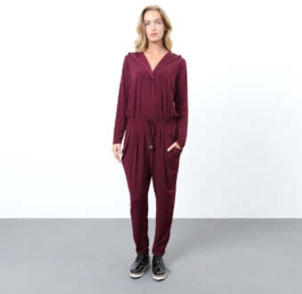 Lange sportieve jumpsuit met kap Bourgogne