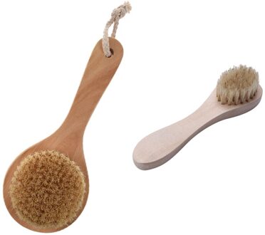 Lange Steel Haren Detox Houten Handvat Body Brush & Houten Behandeld Zwijn-Borstel Gezicht Borstel Natuurlijke Haren