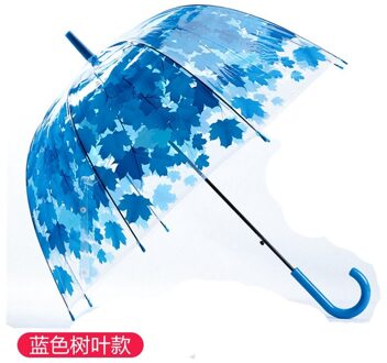 Lange Steel Transparante Paraplu Creatieve Semi-Automatische Regenachtige Paraplu Vrouwen Outdoor regen bescherming mum 8 Ribben Paraguas Blauw