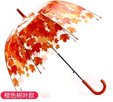 Lange Steel Transparante Paraplu Creatieve Semi-Automatische Regenachtige Paraplu Vrouwen Outdoor regen bescherming mum 8 Ribben Paraguas Oranje