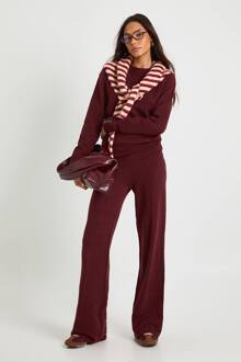 Lange Superzachte Oversized Trui Met Knoopmanchetdetail En Wijde Pijpbroek Co-Ord, Burgundy