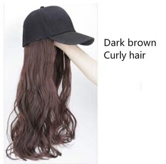 Lange Synthetische Baseball Cap Pruik Natural Black / Brown Straight Pruiken Natuurlijk Sluit Synthetische Hoed Pruik Verstelbare Voor Meisjes donker bruin CU