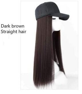 Lange Synthetische Baseball Cap Pruik Natural Black / Brown Straight Pruiken Natuurlijk Sluit Synthetische Hoed Pruik Verstelbare Voor Meisjes donker bruin ST
