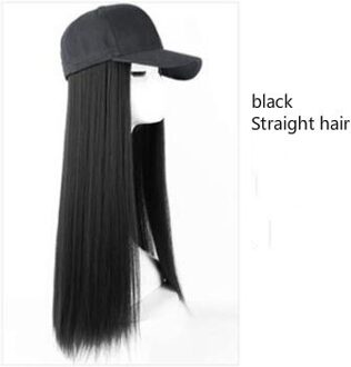 Lange Synthetische Baseball Cap Pruik Natural Black / Brown Straight Pruiken Natuurlijk Sluit Synthetische Hoed Pruik Verstelbare Voor Meisjes zwart ST