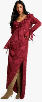 Lange Textuurrijke Maxi-Jurk Met Uitlopende Mouwen, Berry - 38