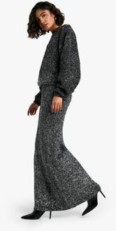 Lange Tinsel Gebreide Trui En Maxi-Rok Co-Ord, Charcoal - XS
